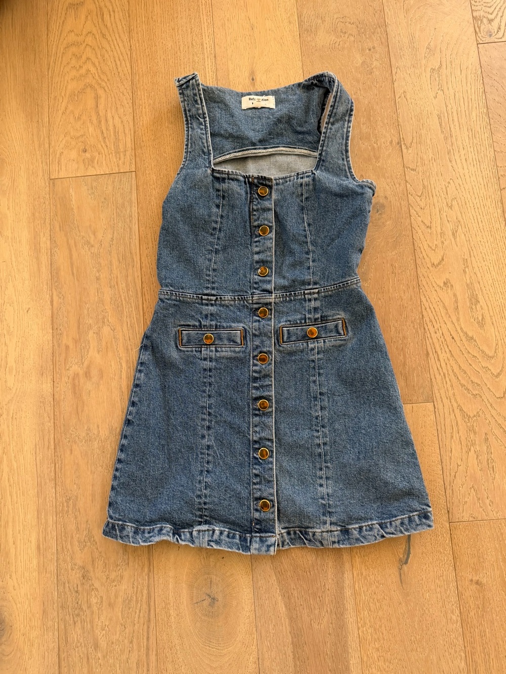 Reformation Dionne Denim Mini Dress in a blue wash